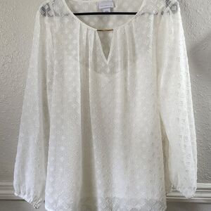 Liz Claiborne White 3/4 Sleeve Pleated Blouse